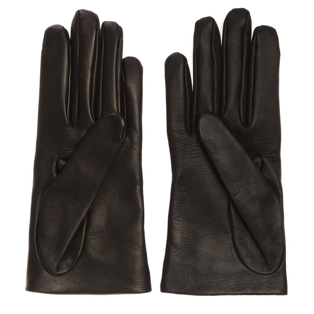 GUCCI GLOVES 434223 BLACK LEATHER GROSGRAIN BOW G LOGO sz S / 7 - Picture 3 of 16